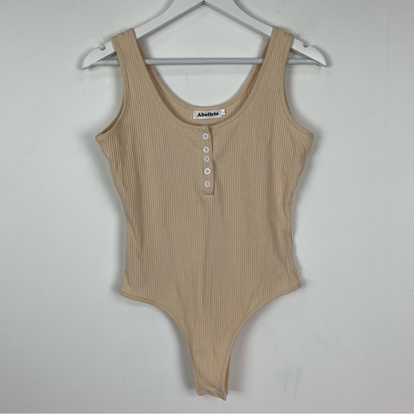 Henley Tank Bodysuit Cream Large - Picture 1 of 3